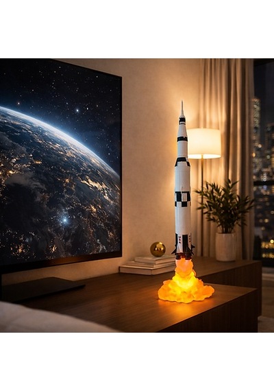Saturn V Roket Gece Lambası Dekoratif Ve Özel Hediye Çok Rekli - Beyaz