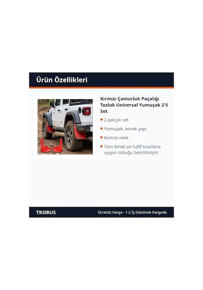 Trobus Renault Clio 1998-2005 Uyumlu Kırmızı Çamurluk Paçalığı Tozluk Yumuşak 2'li Set