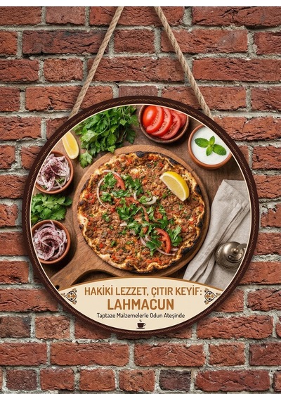Mayeka Lahmacun Temalı Kebapçılar Restoranlar Lokantalar İçin Ahşap Duvar Kapı Dekoratif Süs Tablo 9