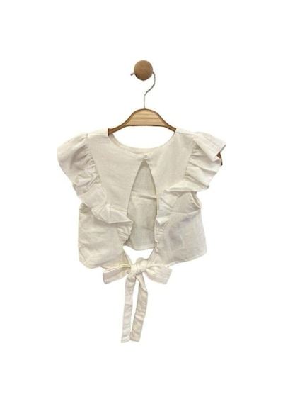 Zekids Kız Çocuk Beli Lastikli Desenli Pantolon Bluz Takım-14037 Beyaz