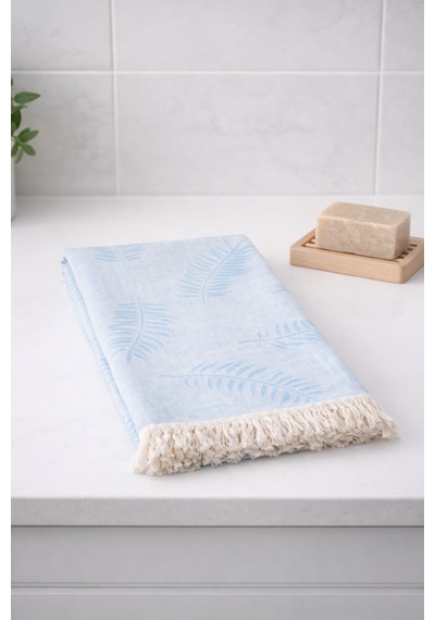 Aquatolıa Doğa Peştemal - %100 Pamuk- 100x180- Peştemal- Plaj Havlusu- Yaprak Desen Mavi