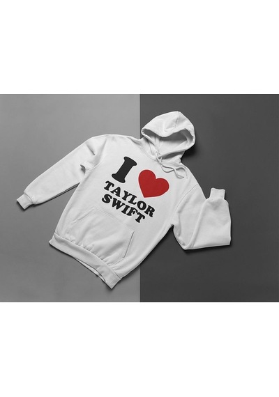 I Love Taylor Swift Baskılı Unisex Oversize Şarkıcı Hoodie Beyaz