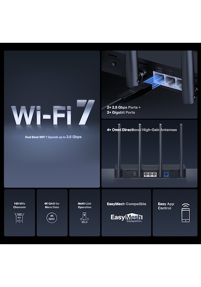 Mercusys Mr27be Wıfı7 Be3600 Dual Band Router