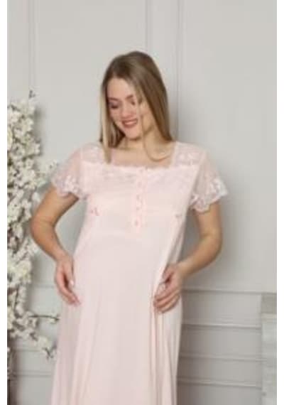 Limissi 1208 Pembe Hamile Lohusa Dantelli Gecelik