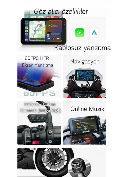 Aıo-5play Motosiklet Carplay Android Auto Gps Navigasyon Sistemi,
