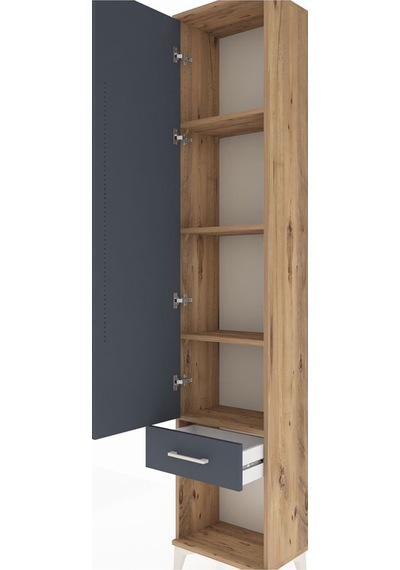 Arges Dolap 4 Raflı Tek Çekmeceli Tek Kapaklı 44x30x221 Çam-antrasit Atlas Çam