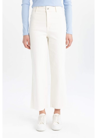 Defacto Culotte Yüksek Bel Paça Ucu Kesik Crop Jean Pantolon B5012AX24SM Ekru