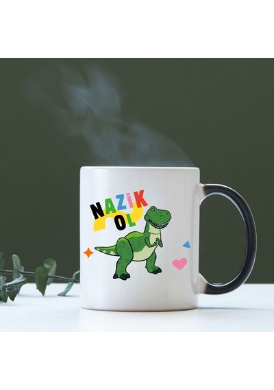 Dinozor Temalı Renk Değiştiren Sihirli Kupa Bardak Siyah