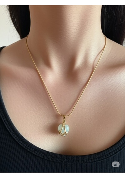 Şık Tasarımlı 45 Cm Gold Renk Çelik Kolye Doğal Taş Detaylı Çok Renkli