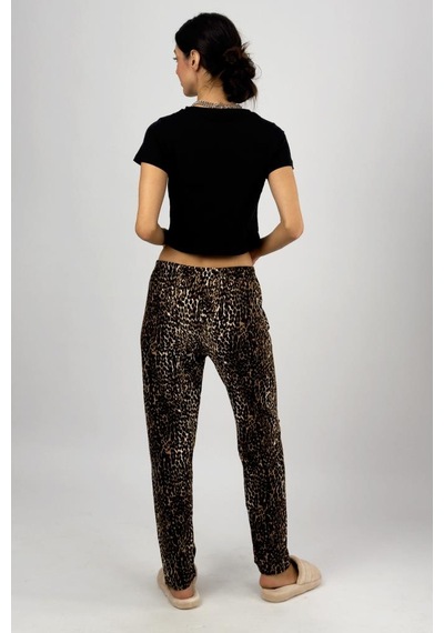 Kadın Kadife Pijama Altı Eşofman Pamuklu Leopar