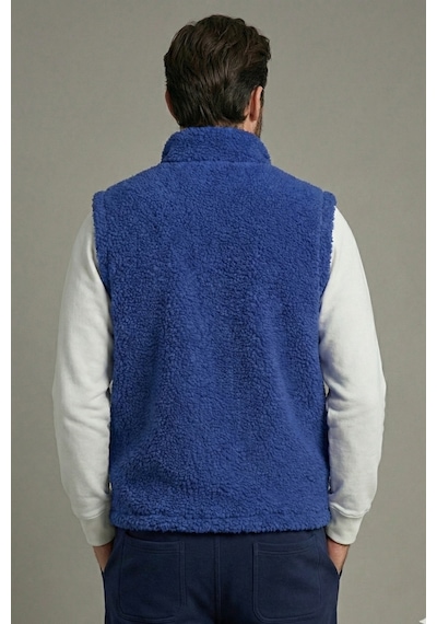 Genius Store Genıus Store Erkek Yelek İçi Şardonlu Sherpa Peluş Yelek Tam Fermuarlı Cepli Kuzu Outdoor Yelek İndigo