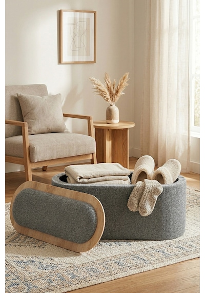 Contes Bohem Sandıklı Orta Sehpa Puf/bench , Gri