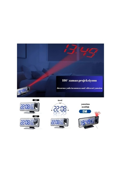 Led Dijital Projeksiyonlu Saat Masaüstü-usb'li Fm Radyolu-4 Parlaklık Mod Siyah