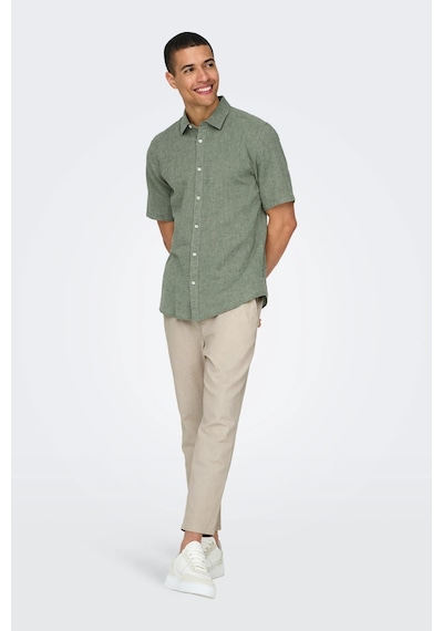 Only & Sons Erkek Onscaıden Slim Fit Kısa Kollu Keten Gömlek 22009885 Haki