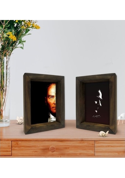 Bk Gift Atatürk Tasarımlı Dekoratif 2'Li Doğal Masif Ahşap Çerçev (500760266)