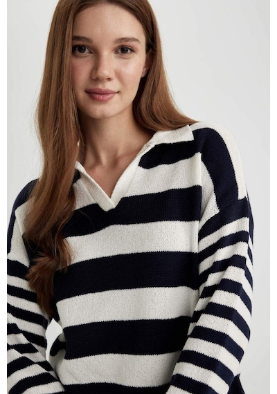 Defacto Regular Fit Çizgili Polo Yaka Tişört Tunik C2850AX24SPNV243 Lacivert