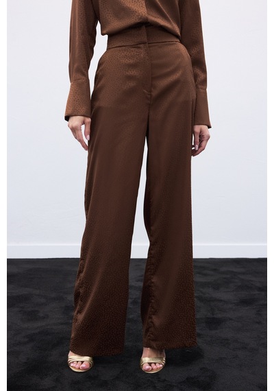Sateen Jakarlı Pantolon - Kahve-136609 Kahve