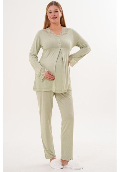 Mecit Pijama Mecit 5808 Kadın Hamile Lohusa Pijama Takımı Yeşil