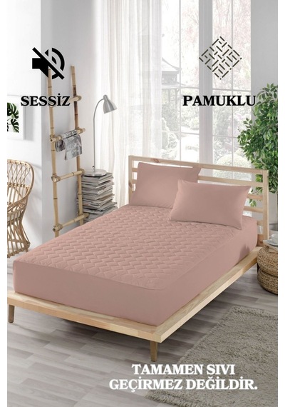 Mona Verde Sessiz Alez Yatak Koruyucu Pamuklu Kapitoneli Fitted Tek Çift Kişilik Bebek Alezi MNVPFK00 Pembe