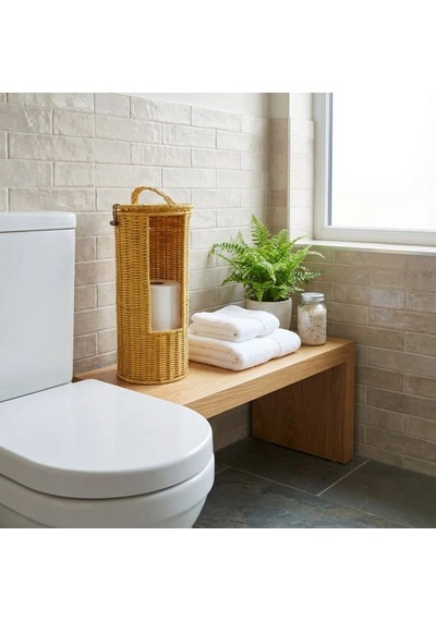 Askılı Plastik Rattan Tuvalet Kâğıdı Standı - Hasır Görünümlü, Kapaklı, Yedekli Wc Kâğıtlık, Banyo Ve Tuvalet İçin Dekoratif Organizer Bx40 Çok Renkli