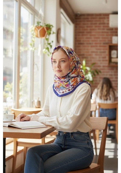 Deserto Fashion %100 Saf İpek Twill Eşarp - Özel Tasarım Tok Duruşlu 90x90 Çok Renkli