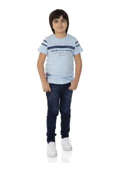 Toontoy Kids Toontoy Erkek Çocuk T-shirt Ön Ve Kol Baskı Mavi