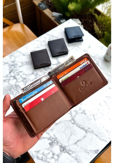 Taba Kelebek Model Gerçek Deri Erkek Isme Özel Baskılı Cüzdan Taba