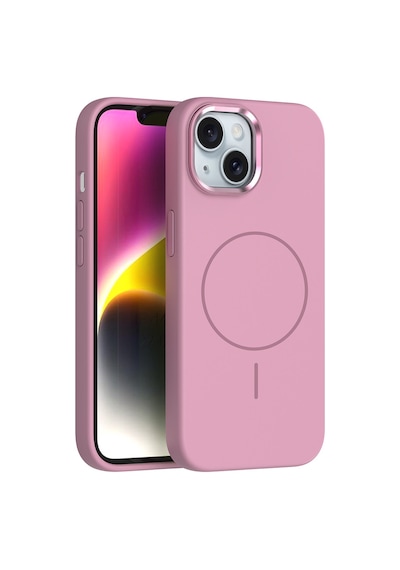 Zore İphone 14 Kılıf M-safe Şarj Özellikli Metal Kamera Çerçeveli Ogaa Edi Silikon Kapak - Pembe