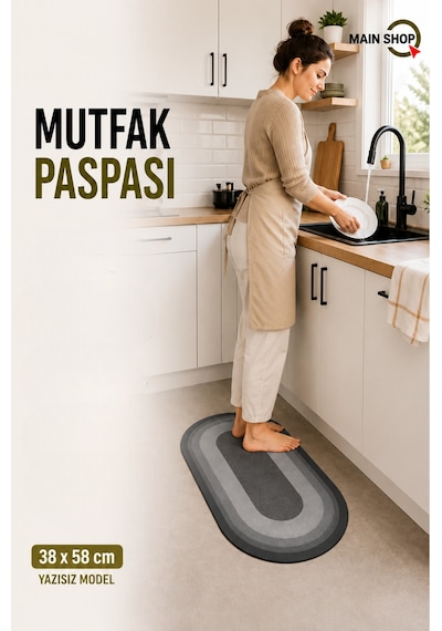 Mainshop 38x58 Cm Kaymaz Tabanlı Su Emici Banyo Ve Mutfak Paspası M-60 Siyah