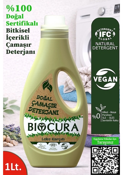 Biocura %100 Doğal Sertifikalı Bitkisel İçerikli Leke Çıkarıcı Çamaşır Deterjanı 1 L