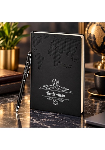Bk Gift Kişiye Özel 378 Termo Deri Tarihli Ajanda & Siyah Touch Pen Tükenmez Kalem-2