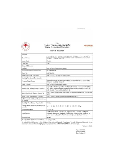 Agrosin Spica 13.24.12 + 2 Mgo + 10 So3 + Me Organomineral Granül Gübre 50 Kg