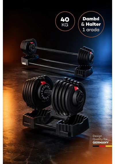 Premium Sports Ayarlanabilir 2 İn 1 Halter Dambıl Seti 40kg Kırmızı