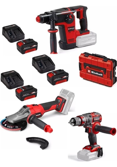 Einhell TP-HD 18/26 Bl + TP-CD 18/80 Li-i Bl Matkap + TP-AG 18/125 F Li Bl Taşlama 3x4.0AH Akülü Kömürsüz Set