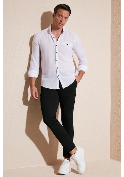 Buratti % 100 Pamuklu Slim Fit Uzun Kollu Erkek Gömlek Cf21S111498 Beyaz
