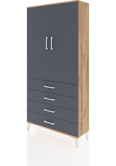 Arges Dolap 3 Raflı 4 Çekmeceli 2 Kapaklı 88x30x182 Çam-antrasit Atlas Çam