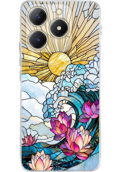 Printify Realme C61 İle Uyumlu Vitray Okyanus Sabahı Tasarımlı Şeffaf Silikon Kılıf Şeffaf