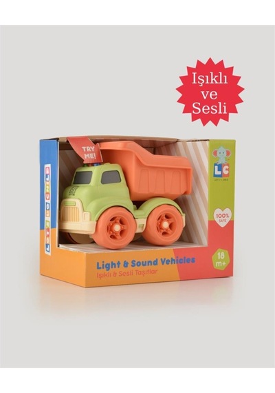 Let's Be Child Sesli Ve Işıklı Minik Kamyon 31016 Yeşil - Turuncu Kasalı, Çocuklar İçin Oyuncak Kamyon