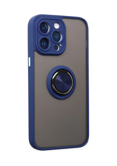 İphone 14 Pro Max Kılıf Montreal Yüzüklü Silikon Kapak - Lacivert Çok Renkli Diğer