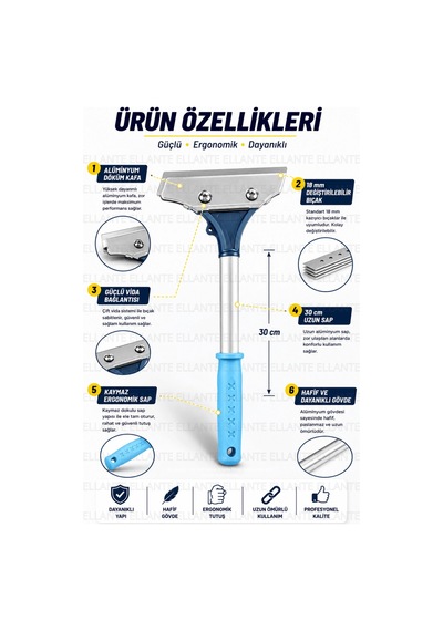 Profesyonel Kazıma Bıçağı 30 Cm 18 Mm Değiştirilebilir Bıçaklı Boya Cam Etiket Derz Kazıyıcı