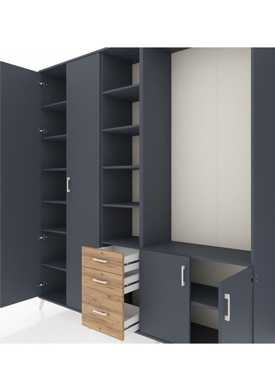 Hyperion Dolap 13 Raflı 3 Çekmeceli 4 Kapaklı 220x44x243 Antrasit-antrasit/çam Çok Renkli Hyperion Dolap 13 Raflı 3 Çekmeceli 4 Kapaklı 220x44x243 Antrasit-antrasit/çam Çok Renkli