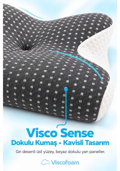 Viscosense Kelebek Yastık Visco Ortopedik Yastık - 57x37x13-11 Cm Gri