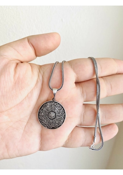 Takılingo 925 Ayar Ayetel Kürsi Ve Nazar Duası Yazılı Erkek Kolye Gümüş