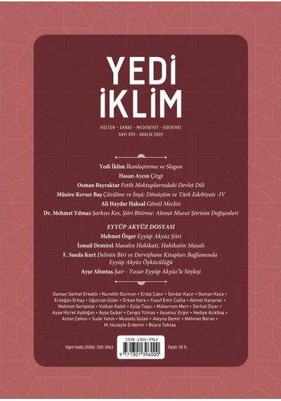 Yedi İklim 393.Sayı Aralık 2022