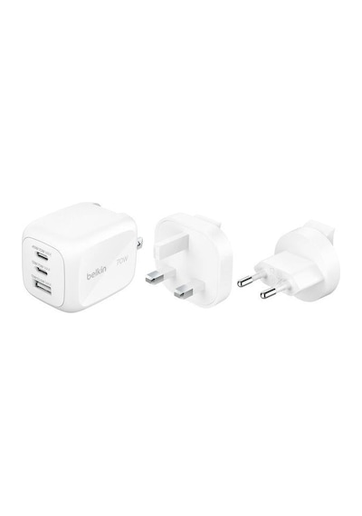 Belkin Wch018hqwh Boostcharge Pro 3-port Gan 70w Seyahat Kitli Ultra Hızlı Şarj Adaptörü Beyaz