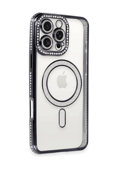 Apple İphone 16 Pro Kılıf Joke Simli Magneticsafe Kılıf - Gri Düz Renkli