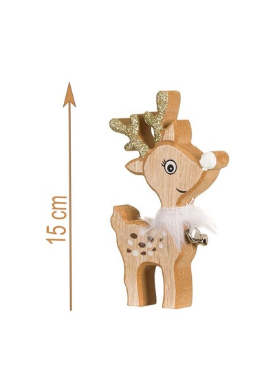 Yılbaşı Süsü Dekoratif Çıngıraklı Ahşap Geyik Biblo Figür - 15 Cm