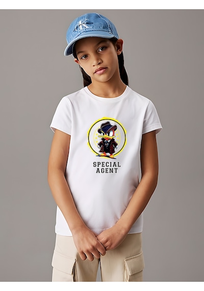 Uyguntarz Çocuk Mafia Ördek Baskılı Pamuklu Tshirt Beyaz