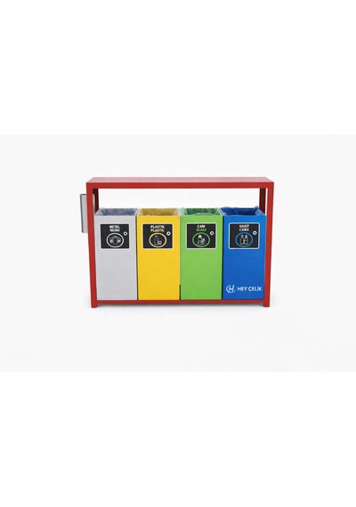 Toki 4 Lü Sıfır Atık Kutusu Geri Dönüşüm Ünitesi Tok-06 Metal Atık Ayrıştırma Sistemi