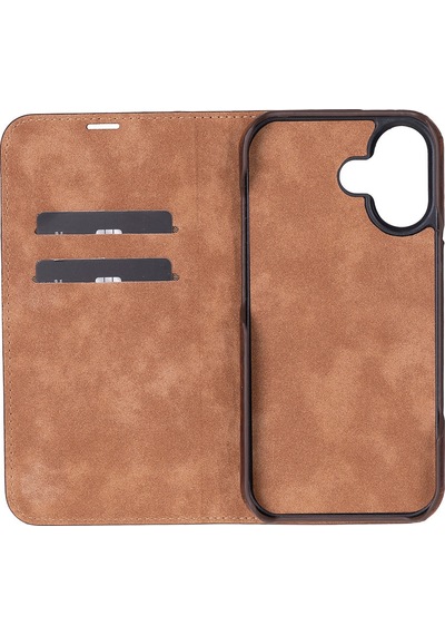 Bloomcase Sonat Mahogany Saddle Hakiki Deri Apple Uyumlu iPhone 17 6.3" Folio Kılıfı Kahverengi